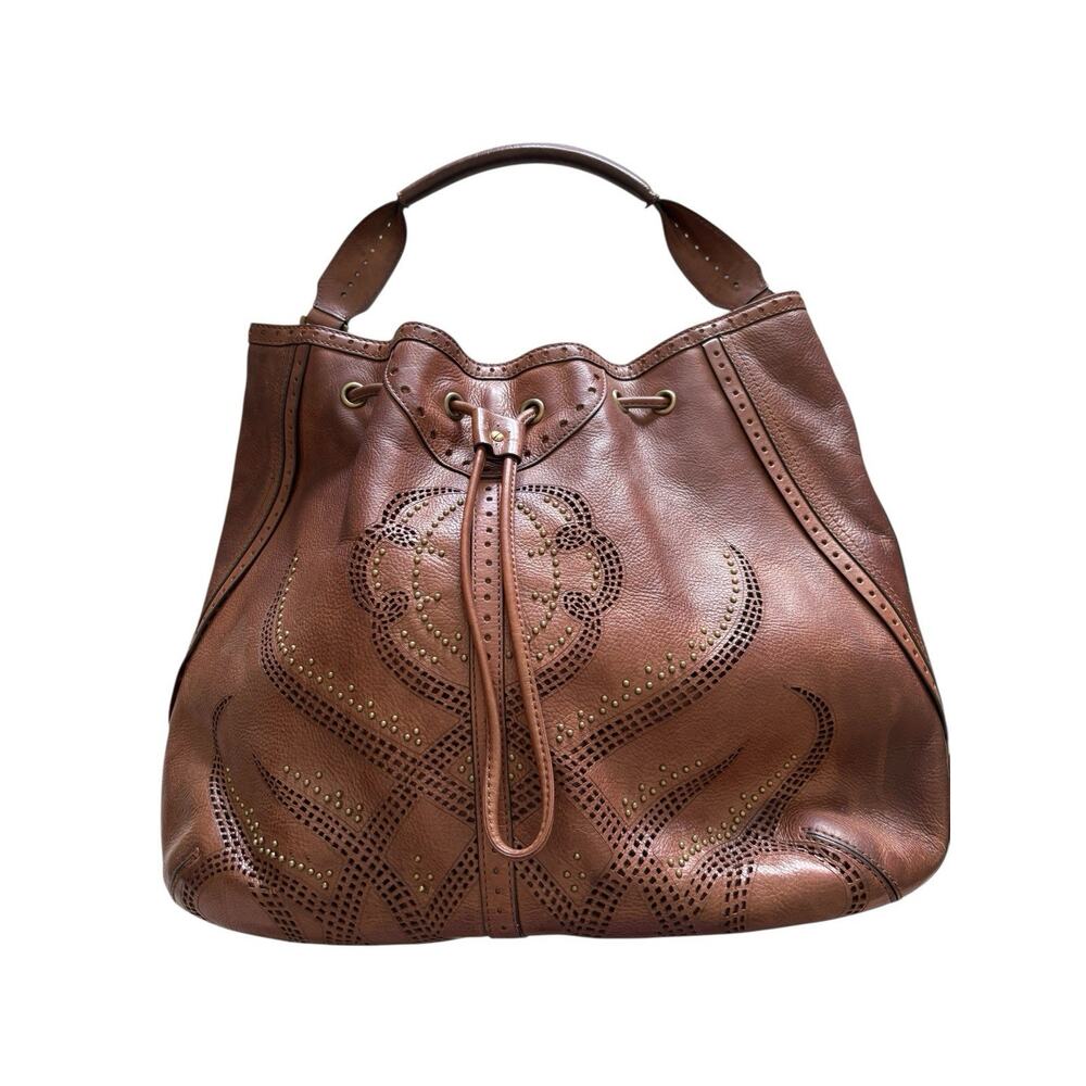 Cole Haan Sierra Brown Laser cut Leather Bag Handbag 17" X 12"